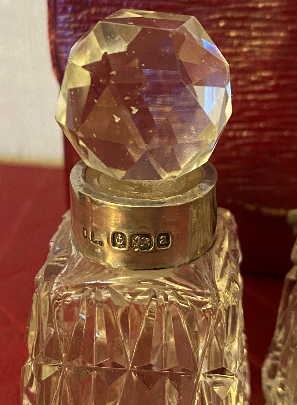 Antique Cased Cut Glass & Silver Perfume Bottles View IV