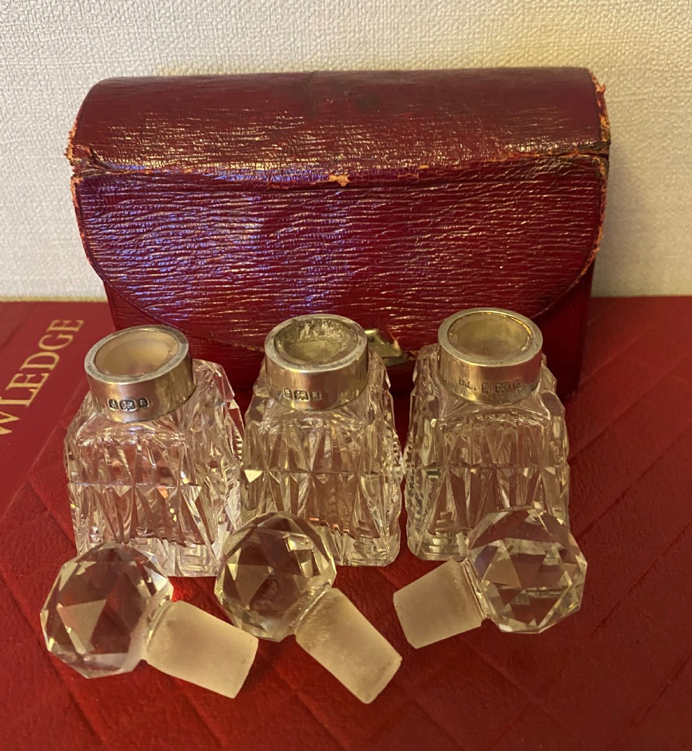 Antique Cased Cut Glass & Silver Perfume Bottles View V
