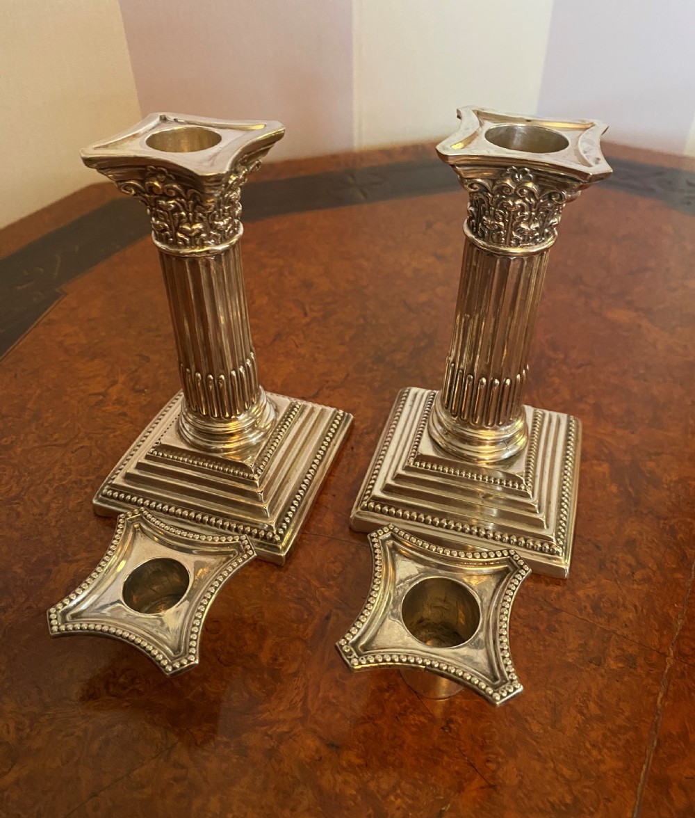 Pair Of Chester Silver Corinthian Column Candlesticks  View III