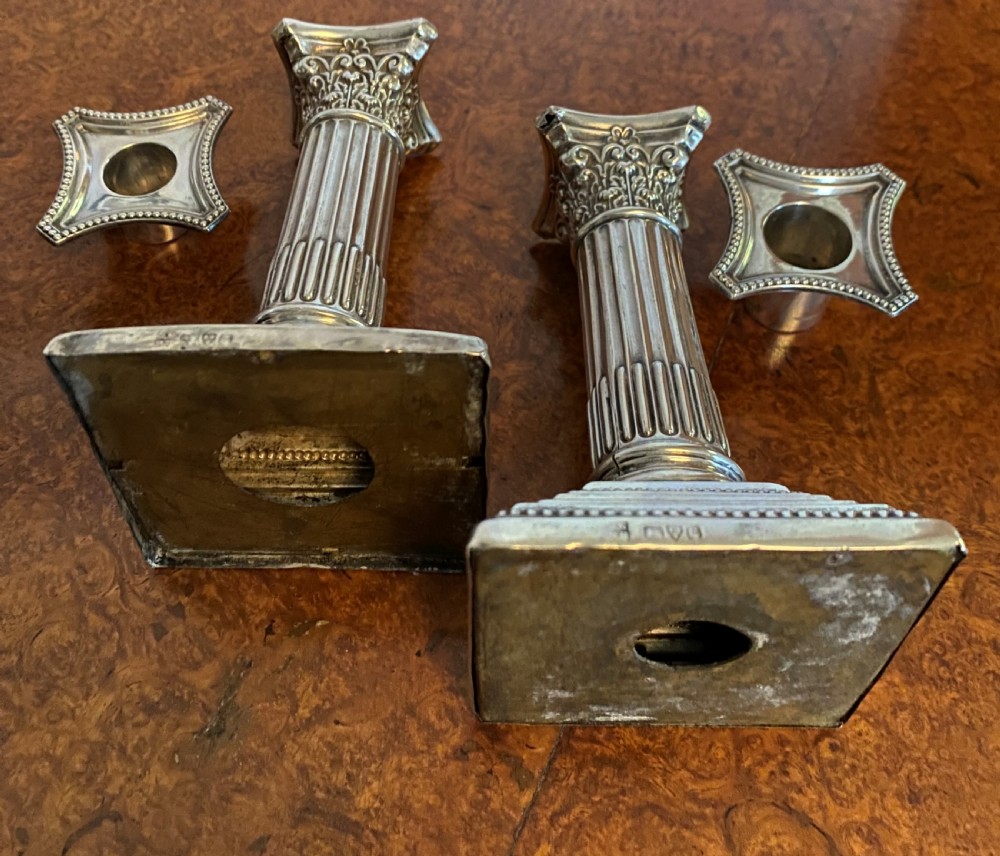 Pair Of Chester Silver Corinthian Column Candlesticks  View IV