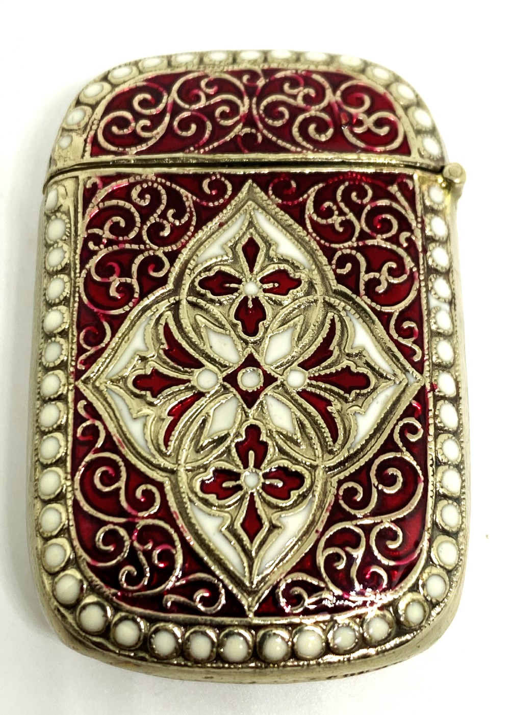 David Andersen Silver Gilt & Red Enamel Vesta Case