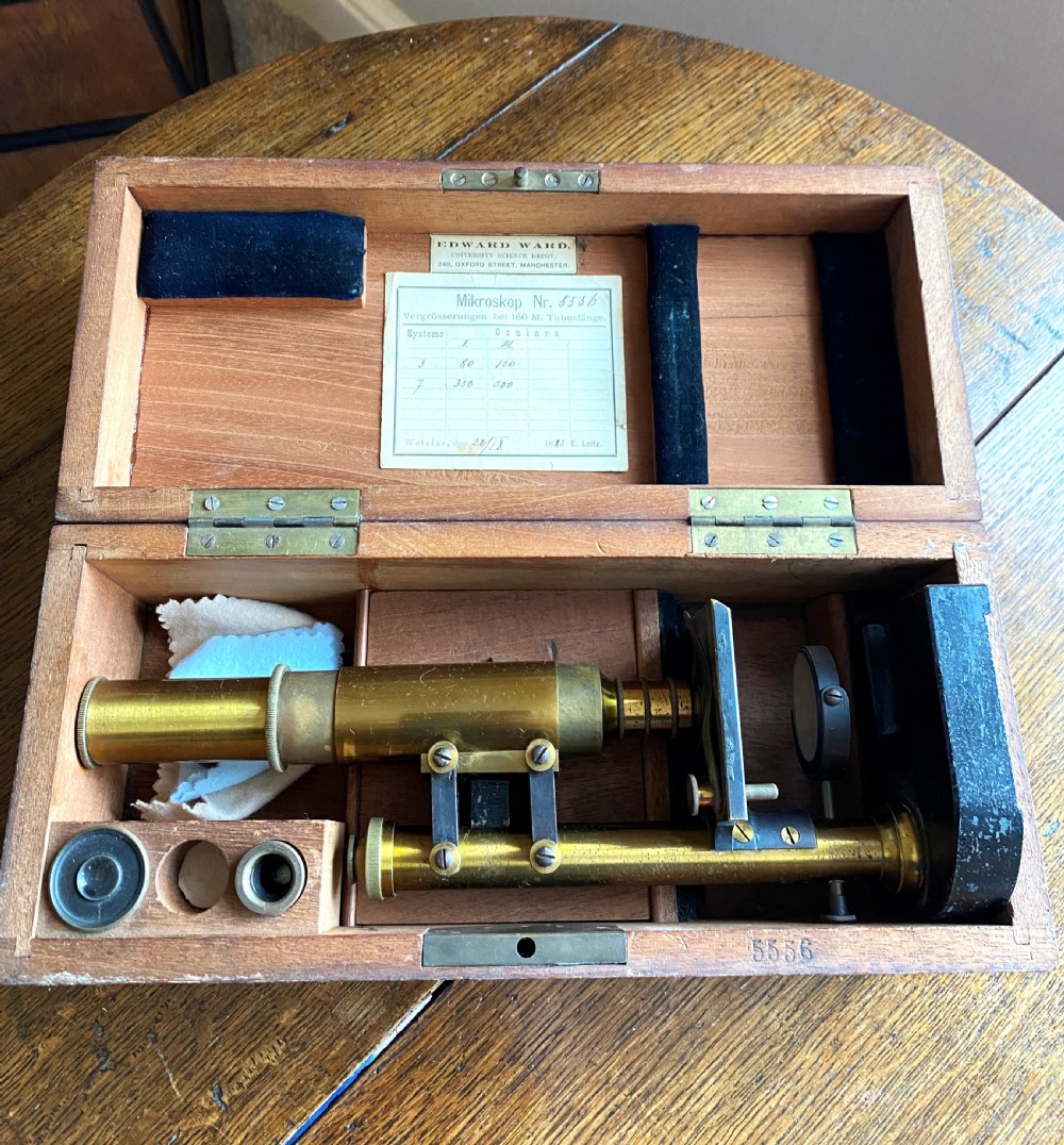 Antique Leitz Microscope In Original Fitted Box View X