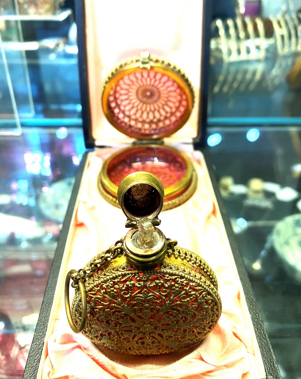French Ormolu & Cranberry Glass Perfume Set View III