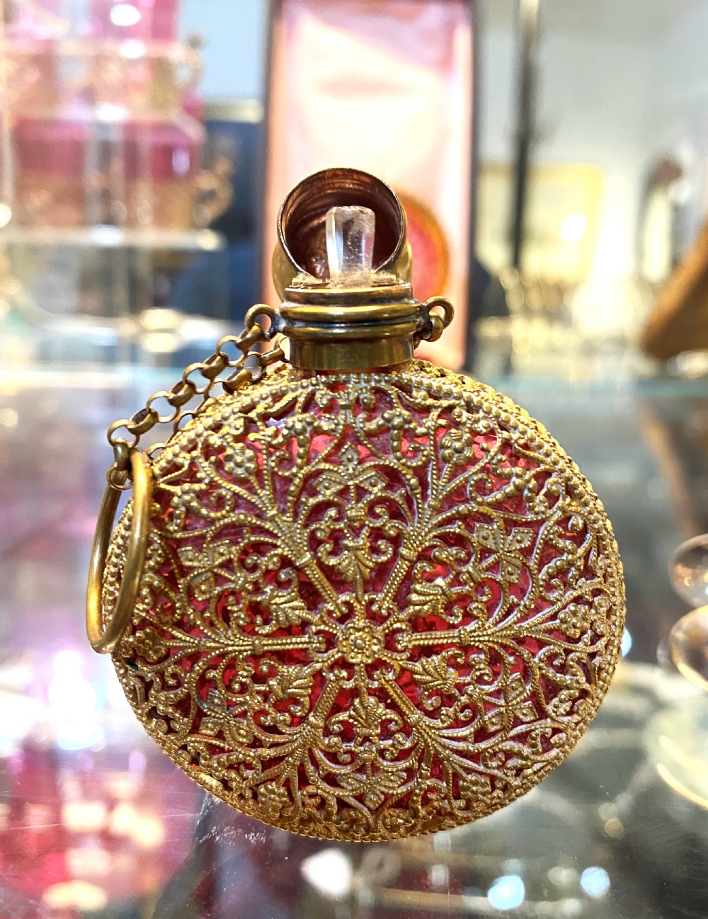 French Ormolu & Cranberry Glass Perfume Set View IV