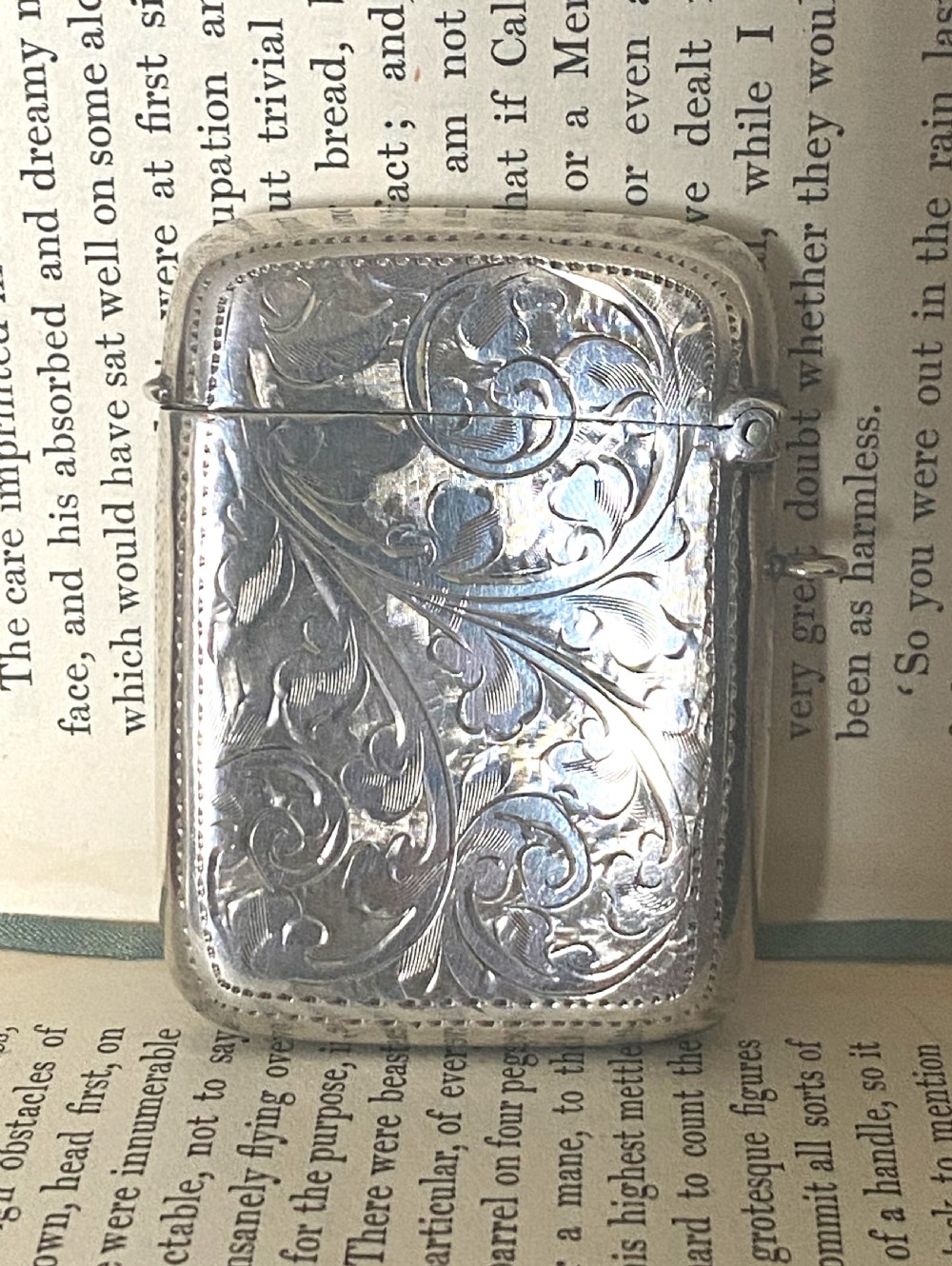 Large Heavy Antique Silver Vesta Case View II