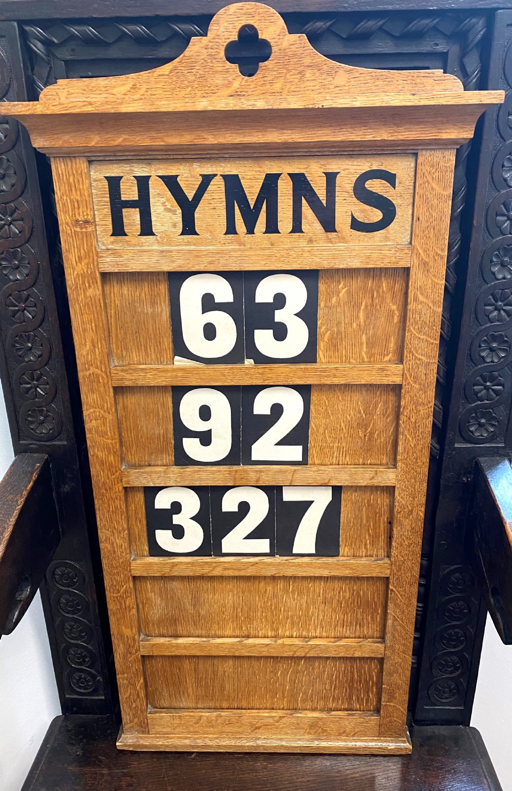Edwardian Oak Church Hymn Board With Boxed Numbers View II