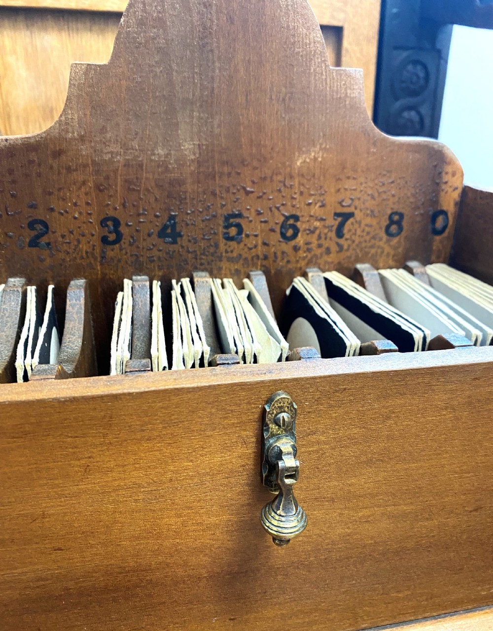 Edwardian Oak Church Hymn Board With Boxed Numbers View VI