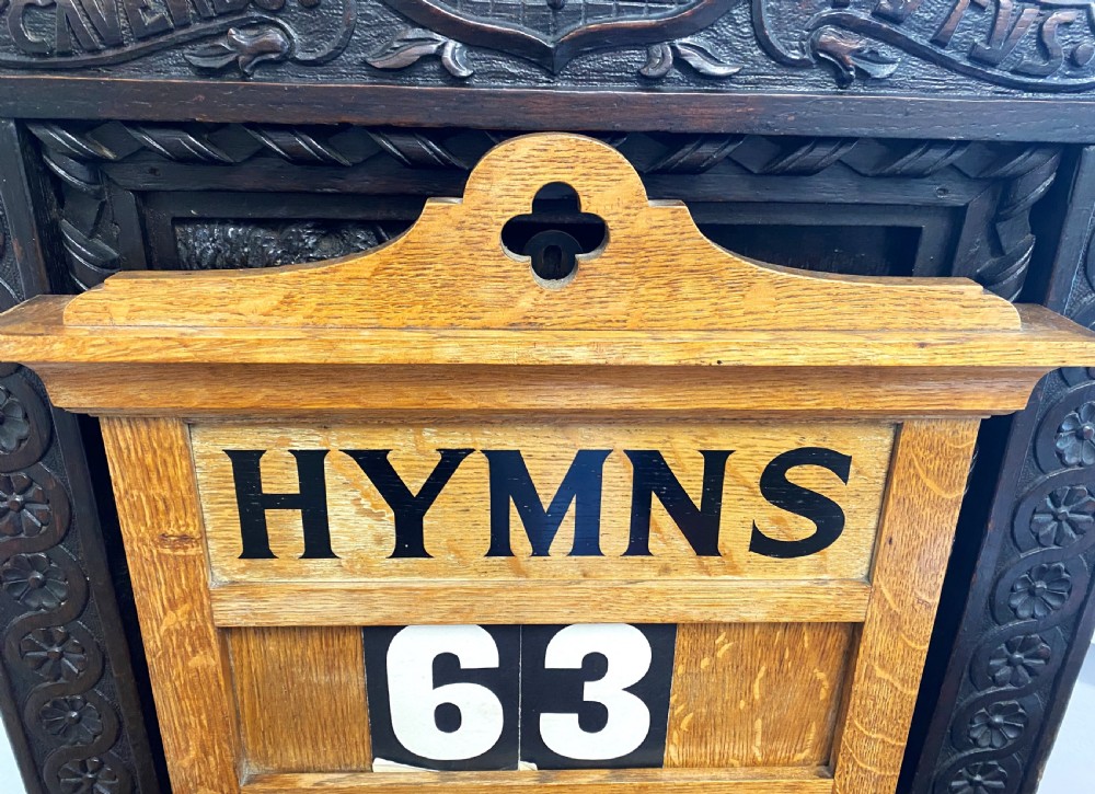 Edwardian Oak Church Hymn Board With Boxed Numbers View VII