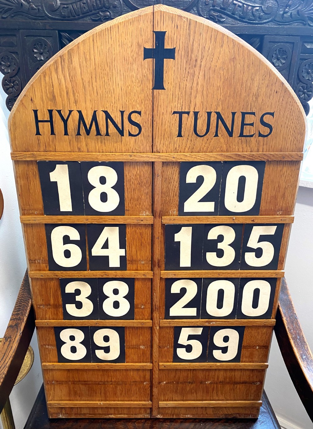 Large Double Church Hymn Board In Oak With Boxed Numbers