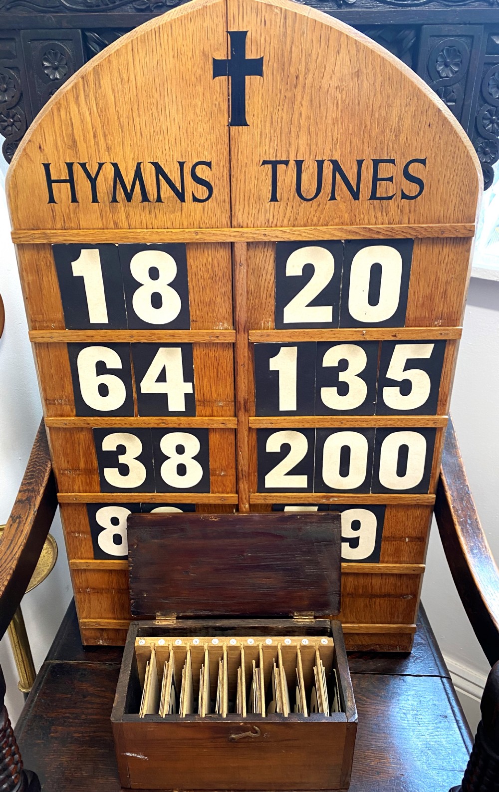 Large Double Church Hymn Board In Oak With Boxed Numbers View III