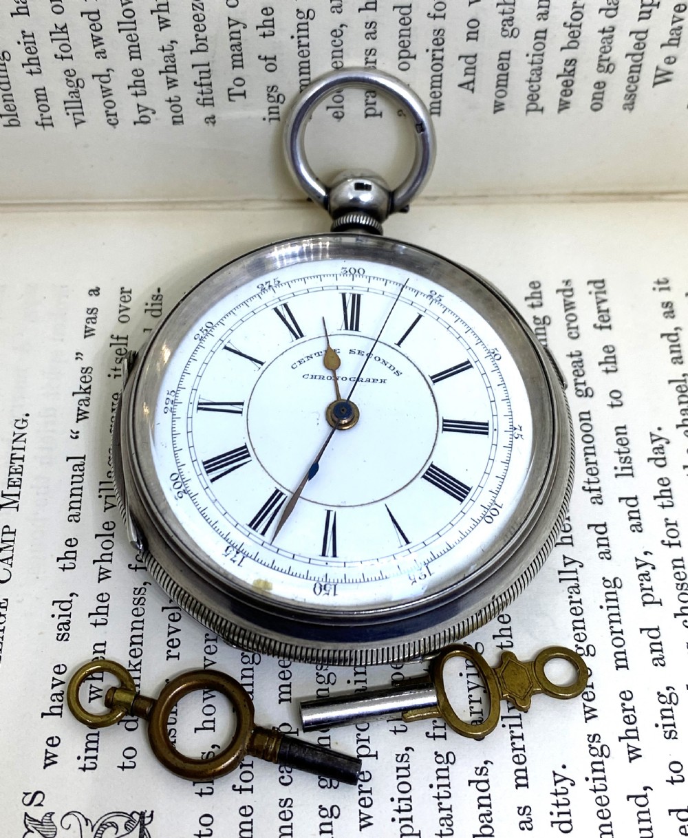 Rare Victorian Chester Silver Centre Seconds Chronograph Pocket Watch