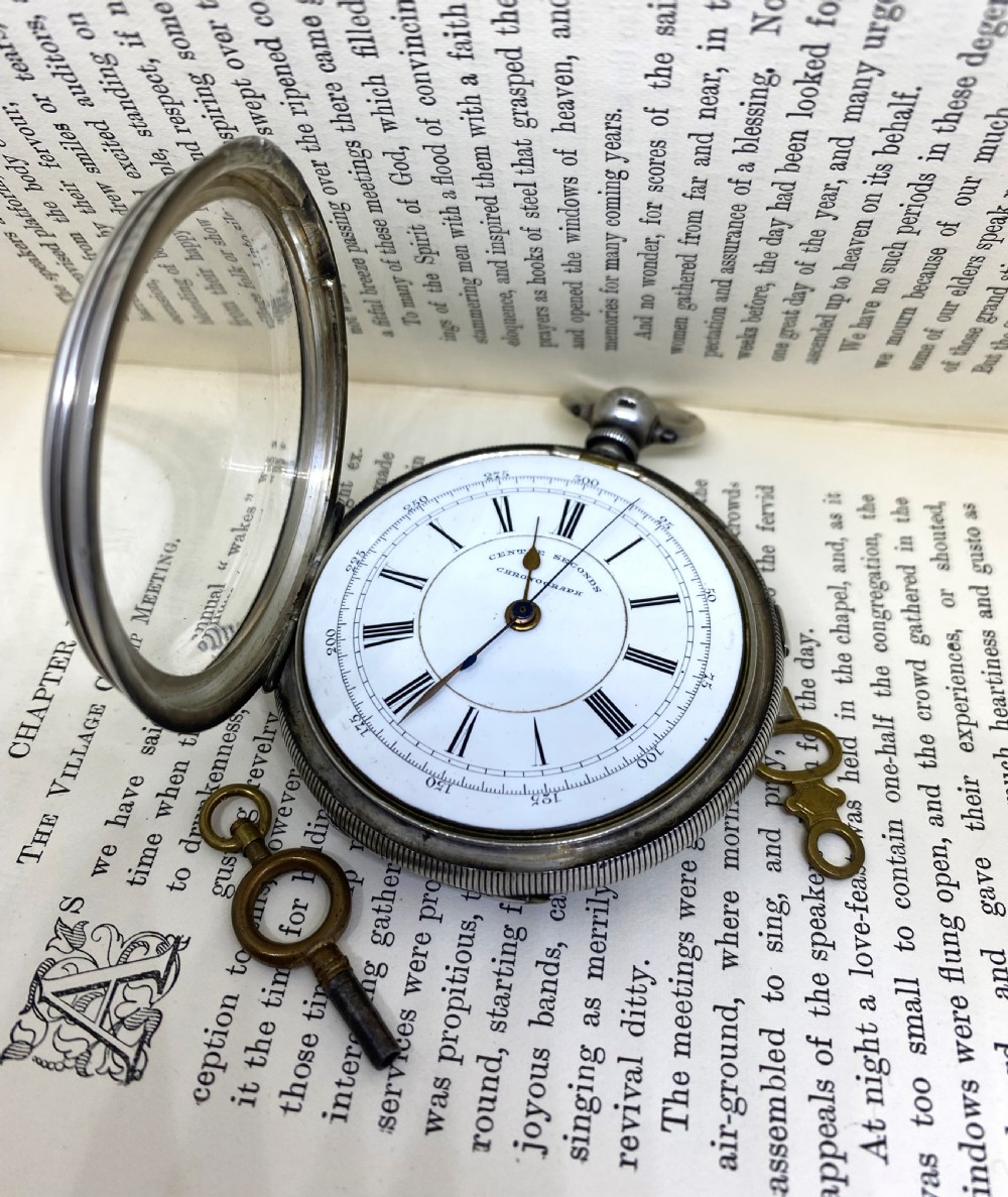 Rare Victorian Chester Silver Centre Seconds Chronograph Pocket Watch View VI