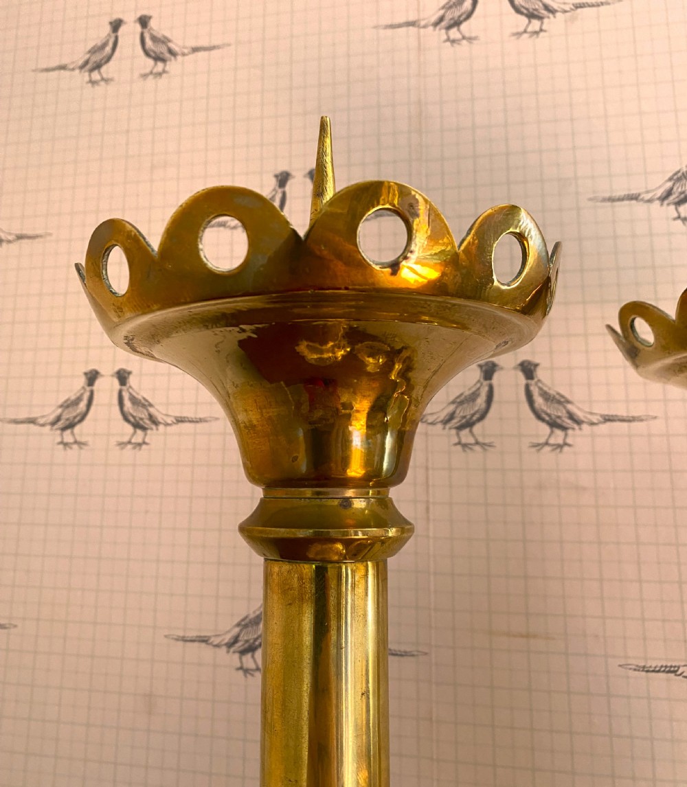 Large Pair Of Neo-Gothic Brass Pricket Sticks View VII