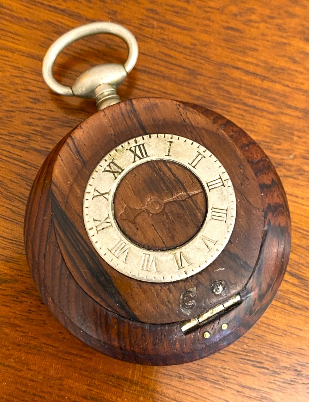 Rare Treen Pocket Watch Snuff Box
