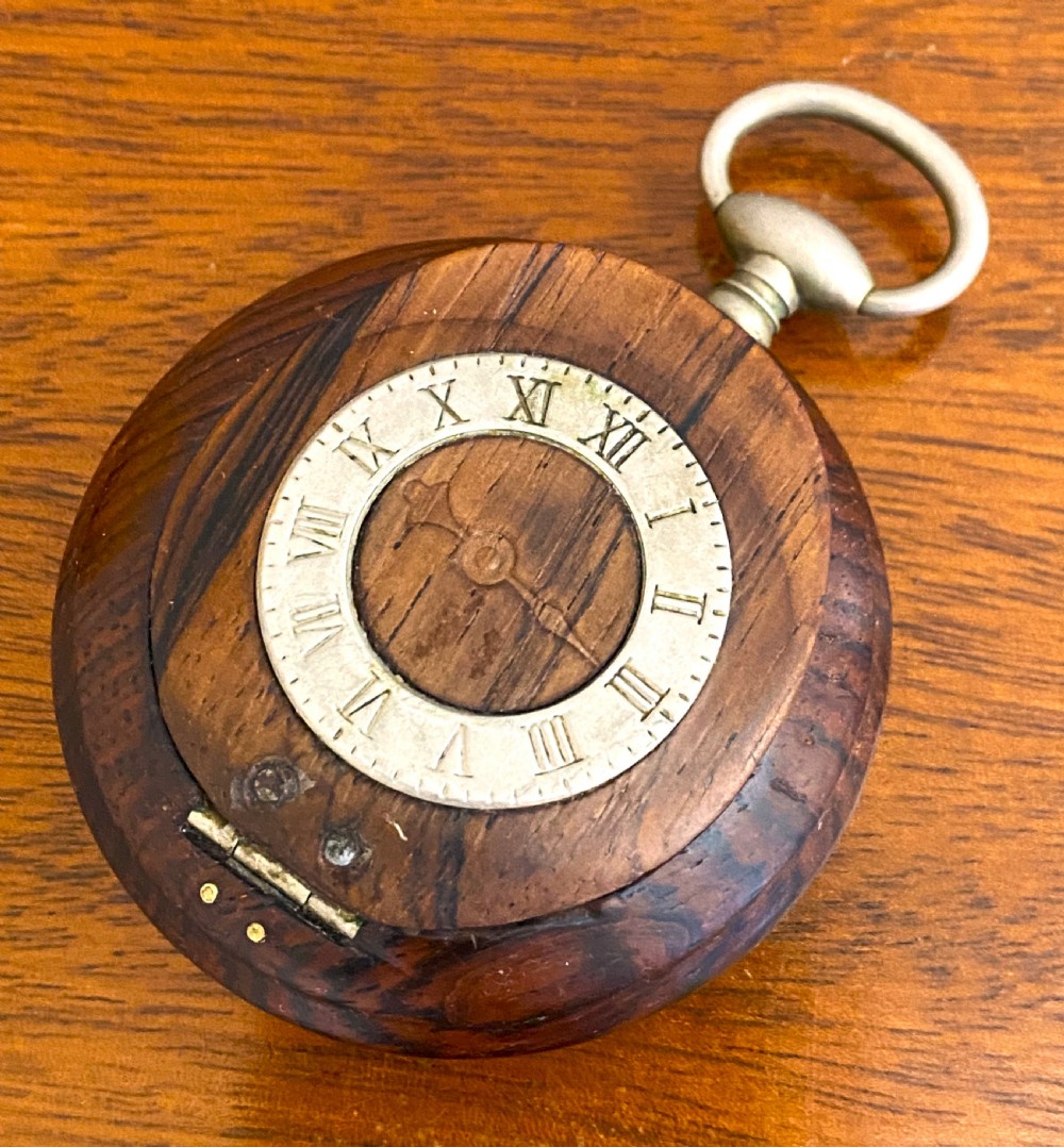 Rare Treen Pocket Watch Snuff Box View II