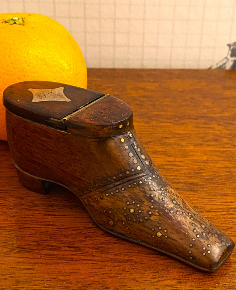 Fabulous 19th C Treen Shoe Snuff Box View II