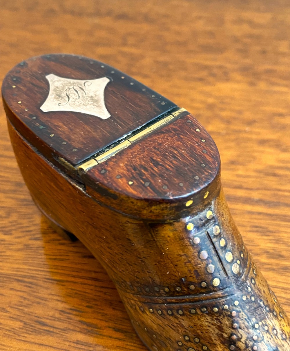Fabulous 19th C Treen Shoe Snuff Box View VII
