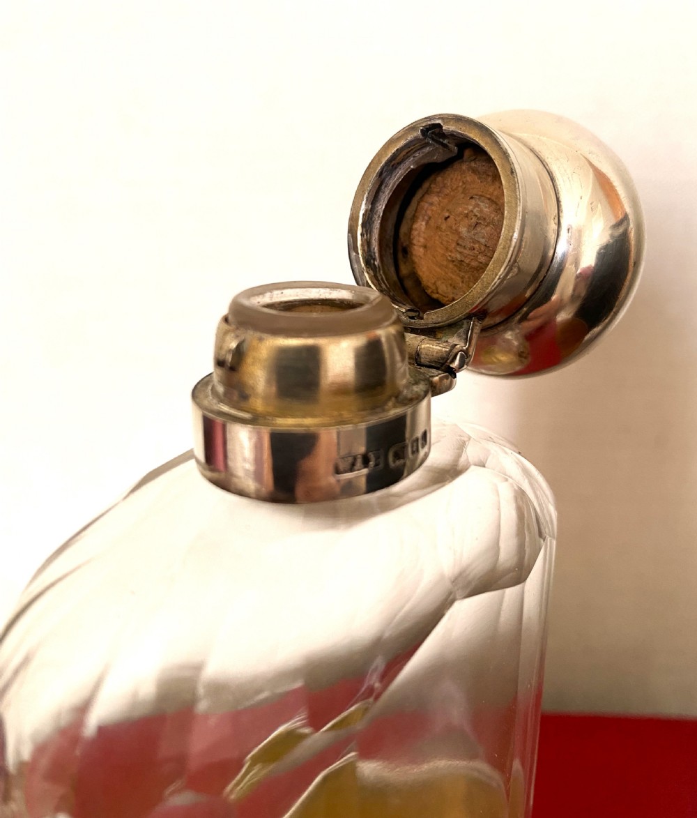 Antique Silver & Glass Hip Flask William Amaziah Ellwick View V