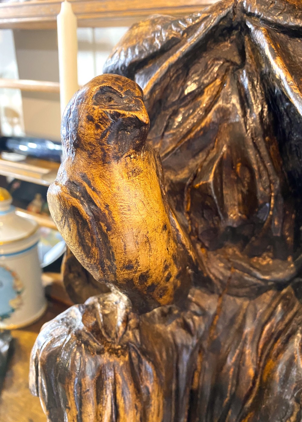 Large Imposing Carved Nobleman & Falcon Figure View III