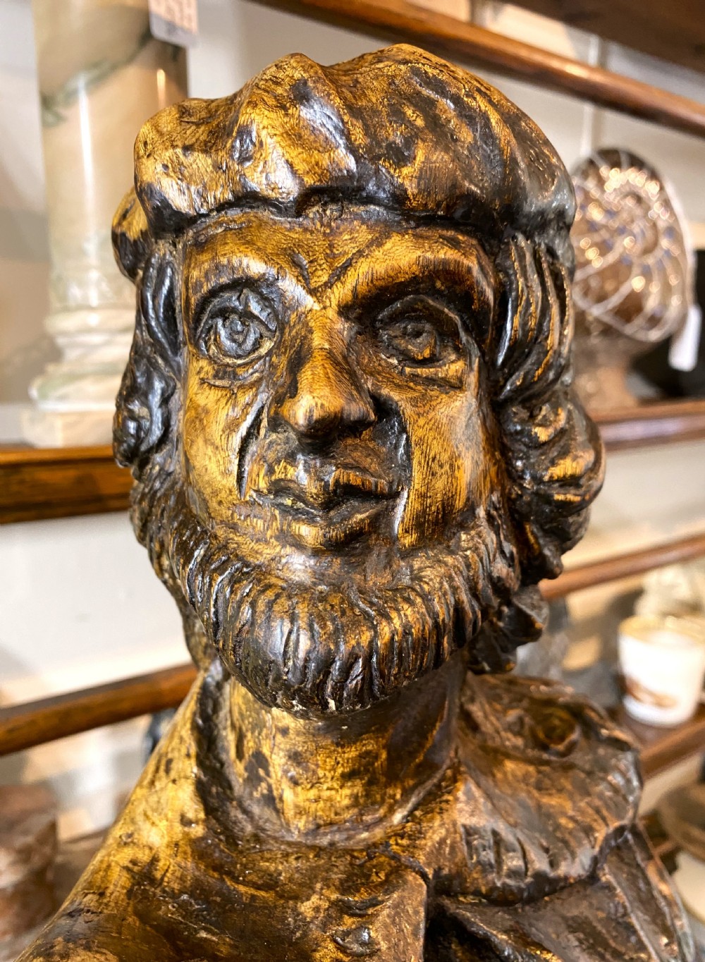 Large Imposing Carved Nobleman & Falcon Figure View IV