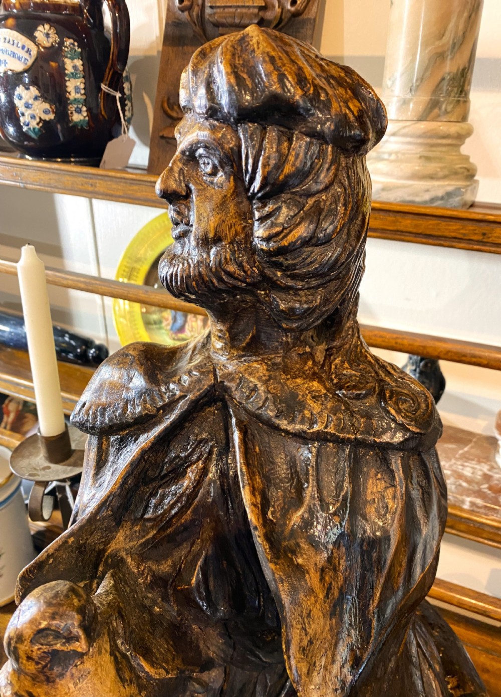 Large Imposing Carved Nobleman & Falcon Figure View V