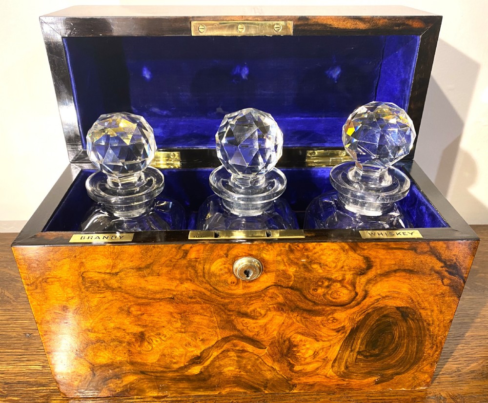 Burr Walnut Three Bottle Decanter Box 