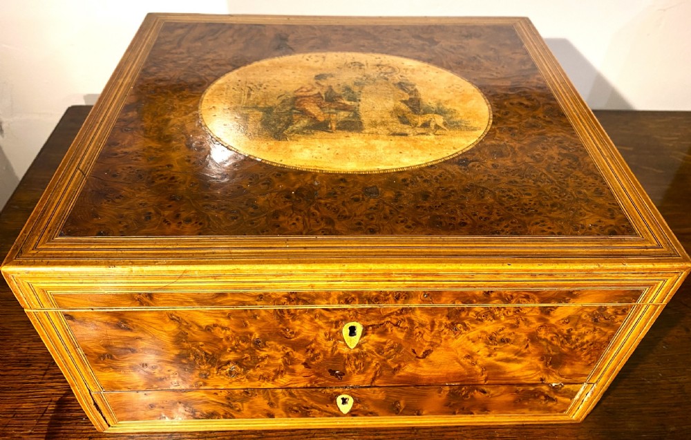 Georgian Burr Yew Wood Sewing & Writing Box c1790