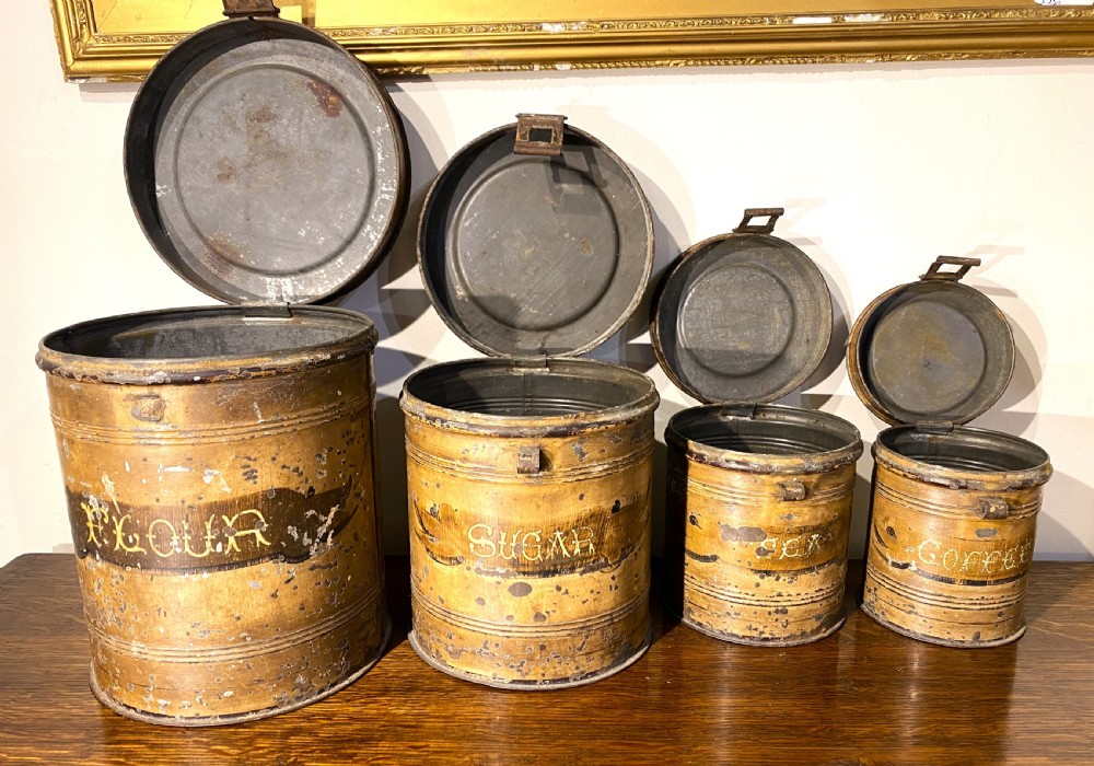 Antique Toleware Graduating Kitchen Tins View II