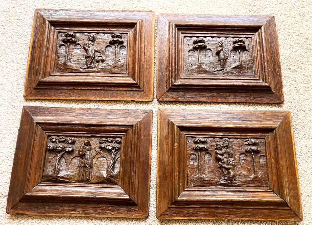 Set Of Four Flemish Carved Oak Panels c1600