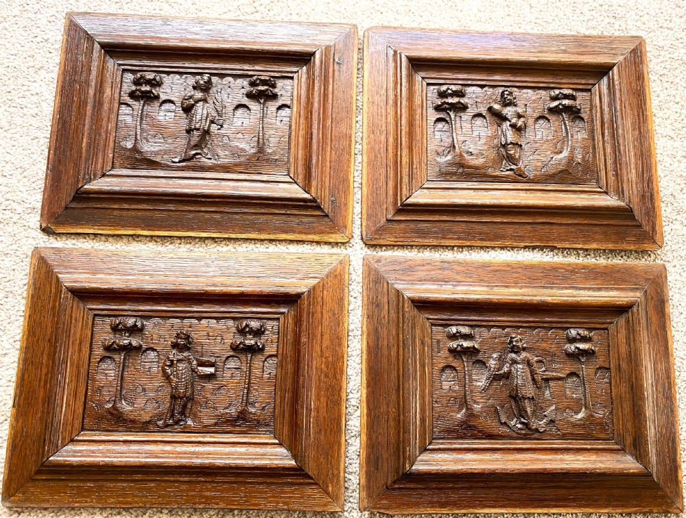 Group Of Four Flemish Carved Oak Panels c1600