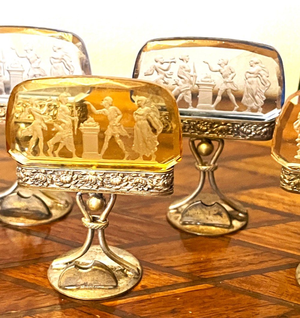 Rare Austrian Silver Plate & Intaglio Glass Menu Holders View III