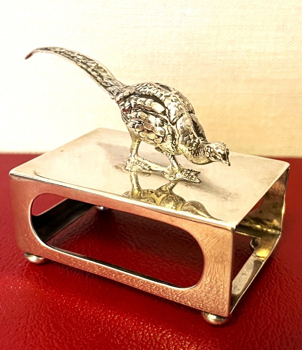Fine Large Silver Pheasant Matchbox Holder