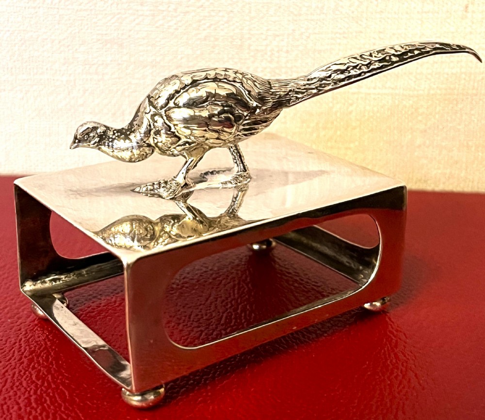 Fine Large Silver Pheasant Matchbox Holder View II