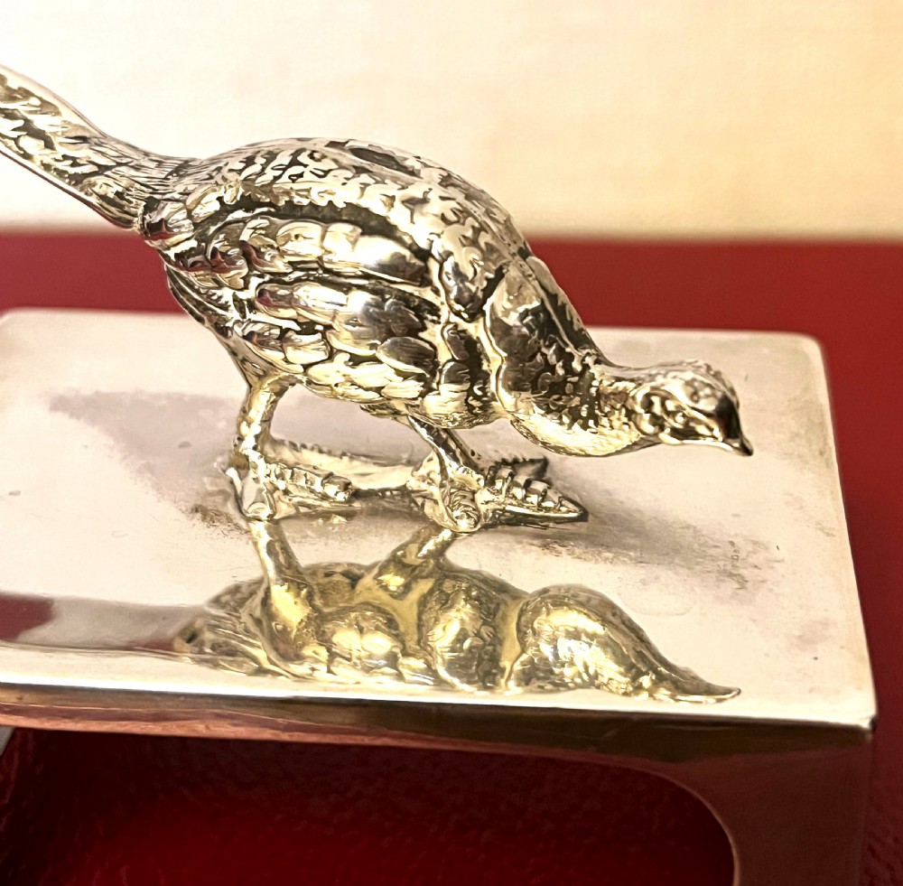 Fine Large Silver Pheasant Matchbox Holder View III