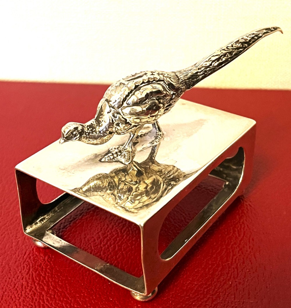 Fine Large Silver Pheasant Matchbox Holder View VI