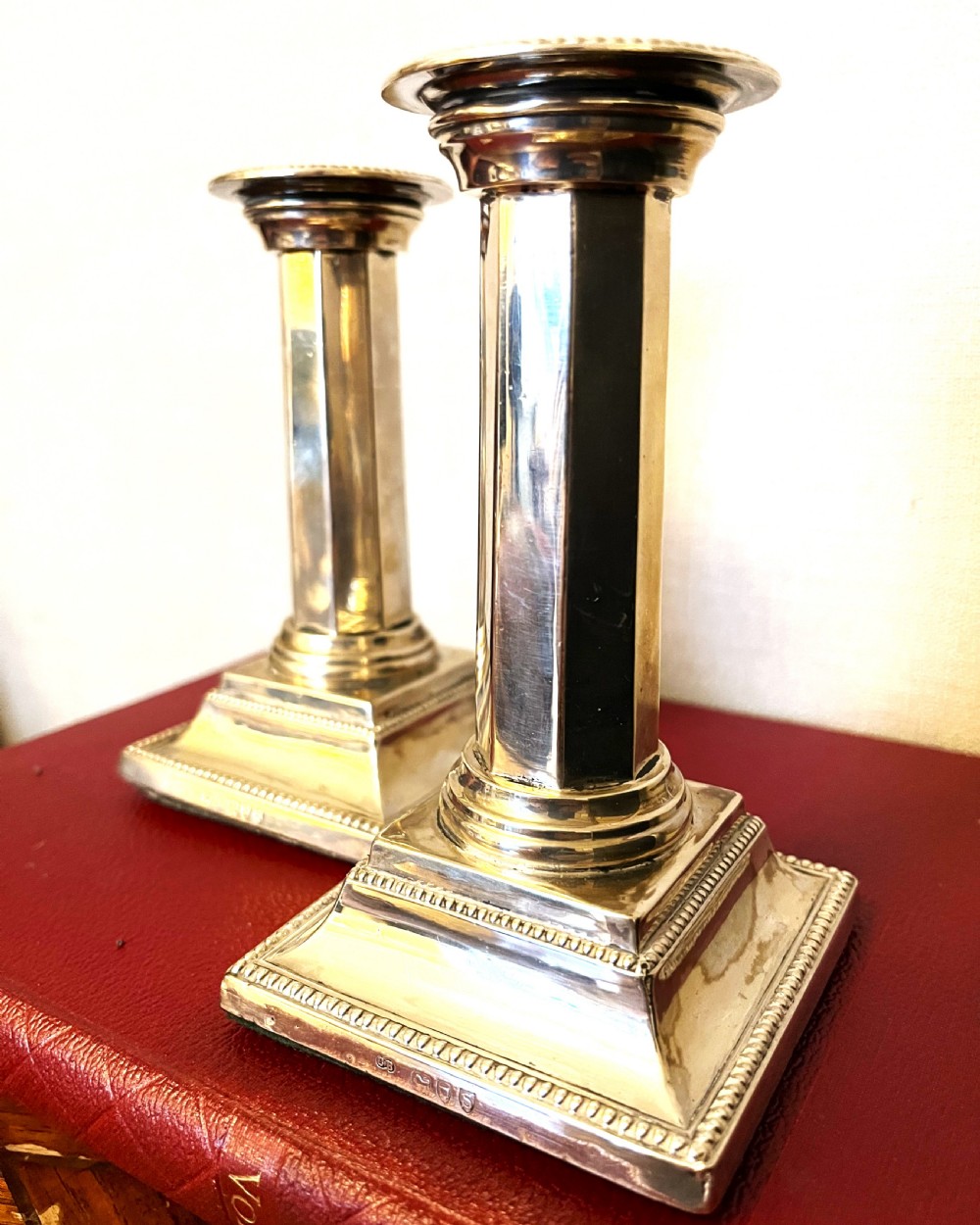 Fine Pair Of Silver Corinthian Column Candlesticks