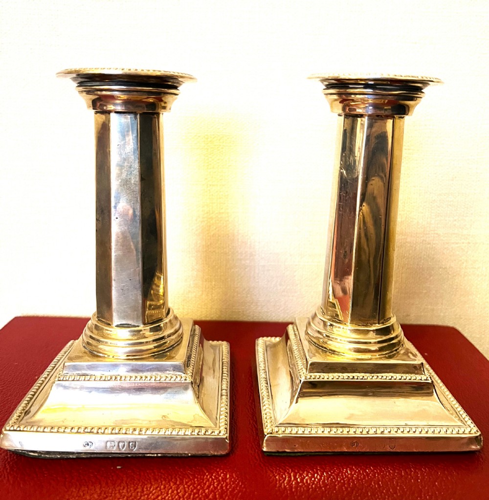 Fine Pair Of Silver Corinthian Column Candlesticks View II