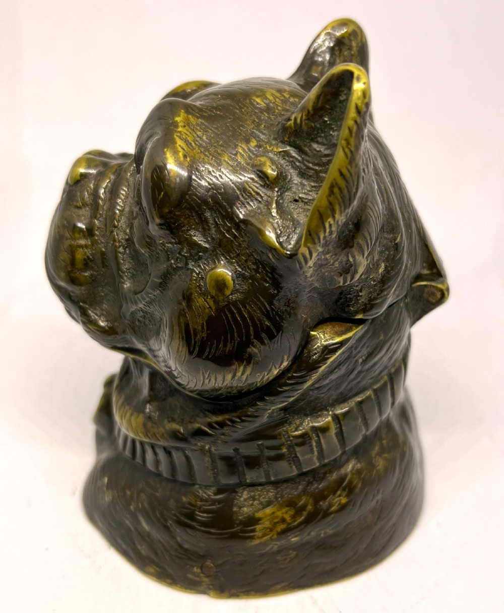 Lovely Quality Bronze Bulldog Inkwell View II
