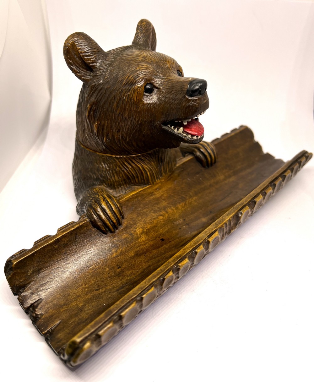 Black Forest Inkwell As A Bear With Log Pen Tray View III