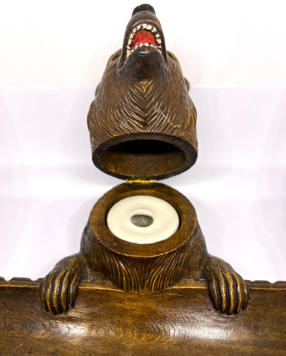Black Forest Inkwell As A Bear With Log Pen Tray View IV