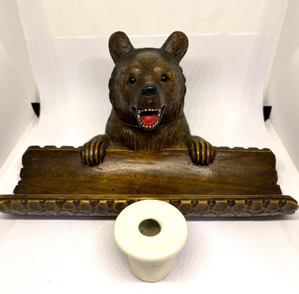 Black Forest Inkwell As A Bear With Log Pen Tray View V