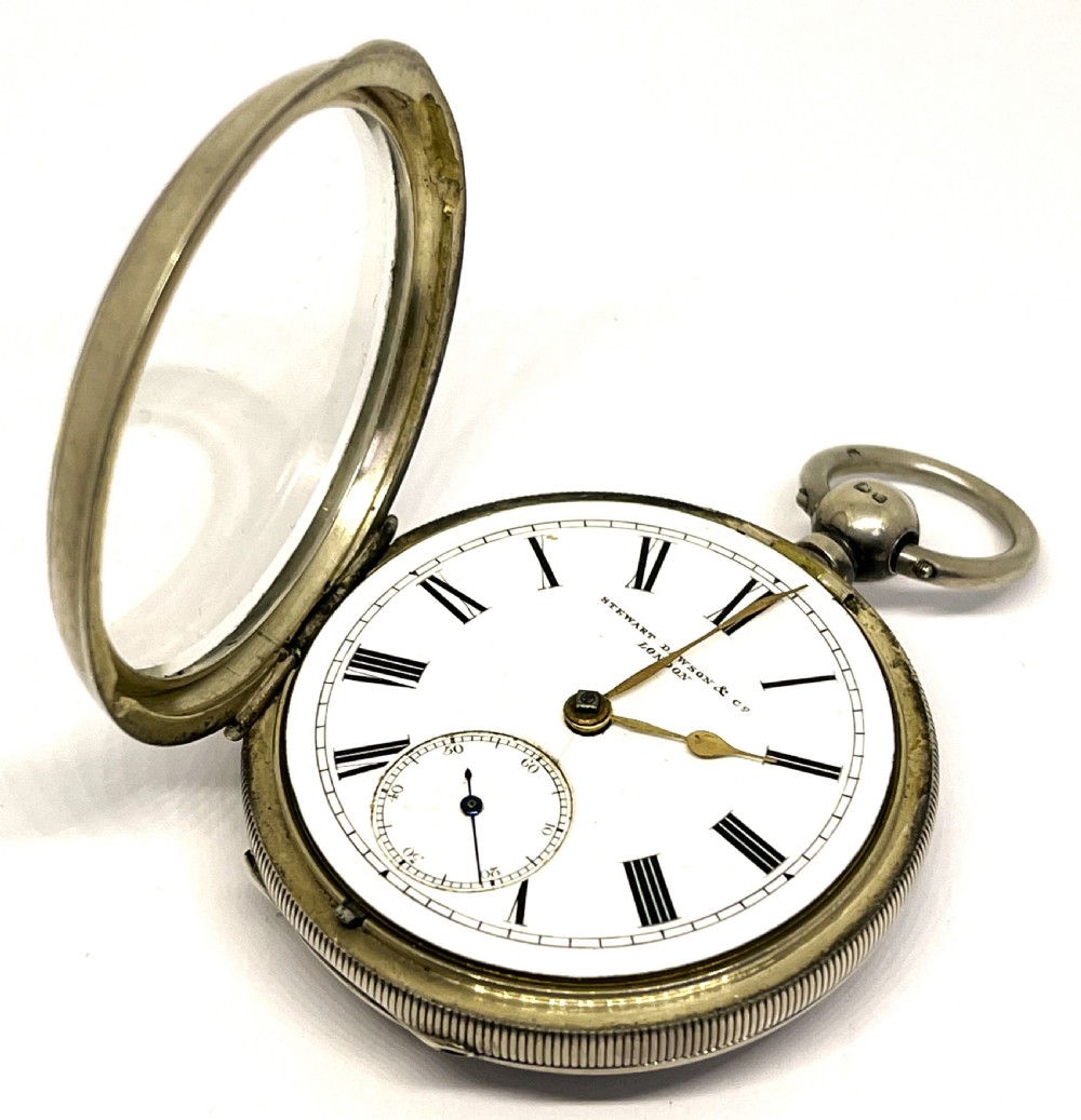 Antique Silver Stewart Dawson Pocket Watch View II
