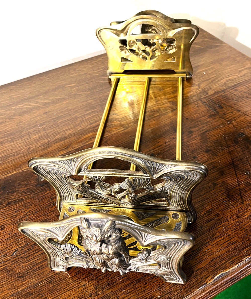 Quality Art Nouveau Brass Owl Book Slide View II