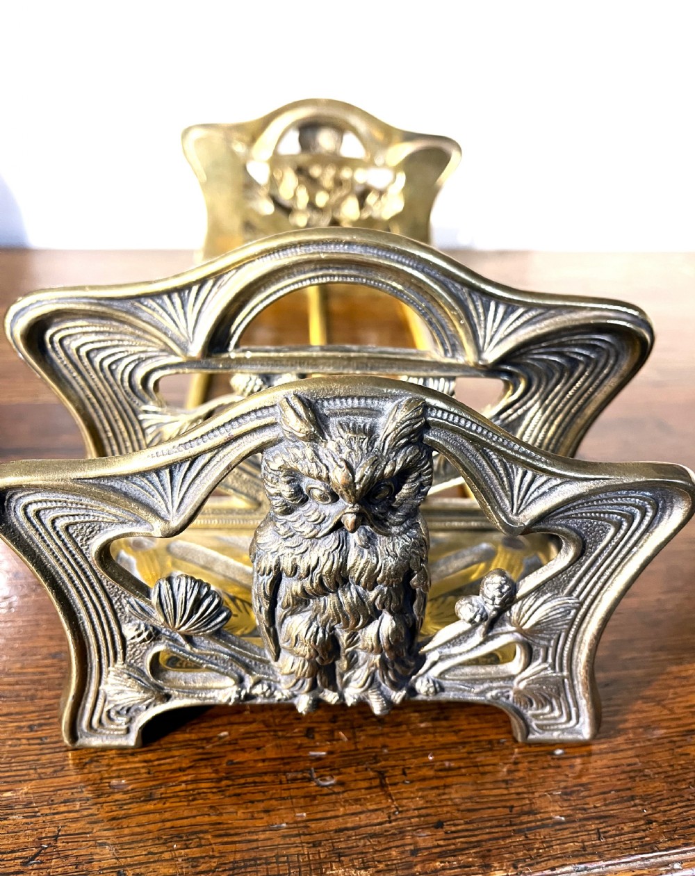 Quality Art Nouveau Brass Owl Book Slide View IV