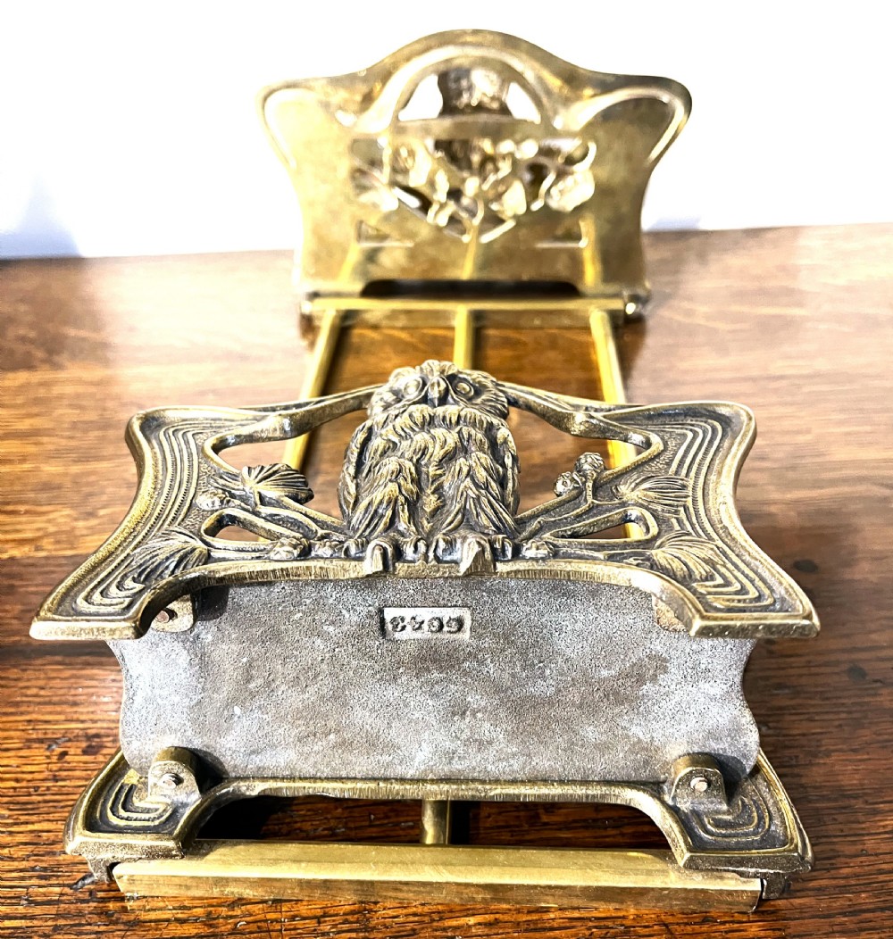 Quality Art Nouveau Brass Owl Book Slide View VI
