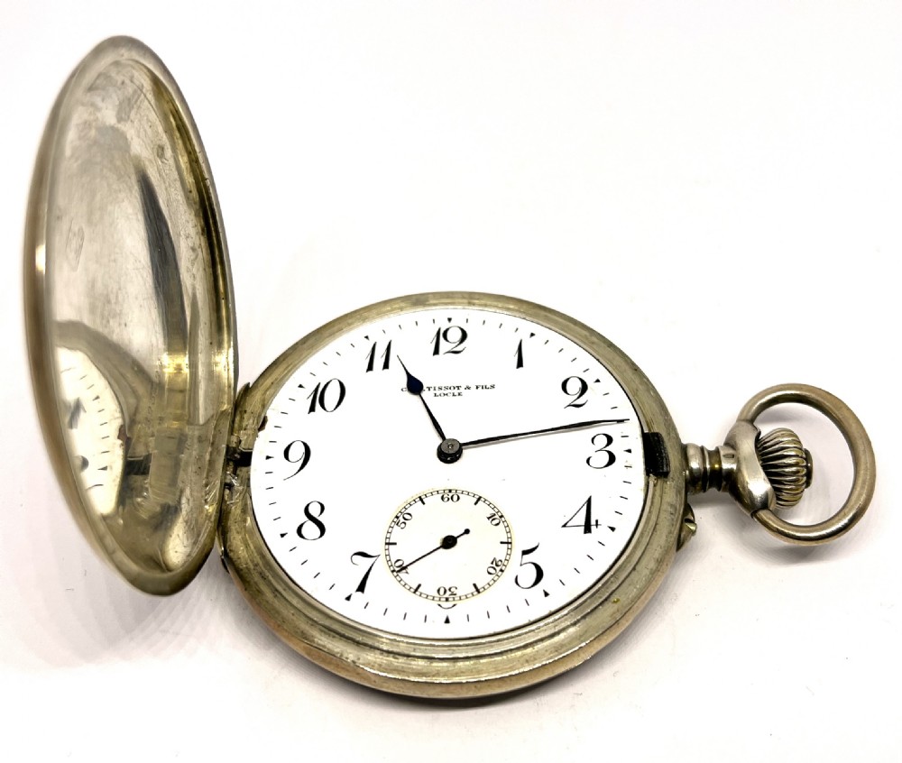 Antique Silver Tissot Full Hunter Pocket Watch