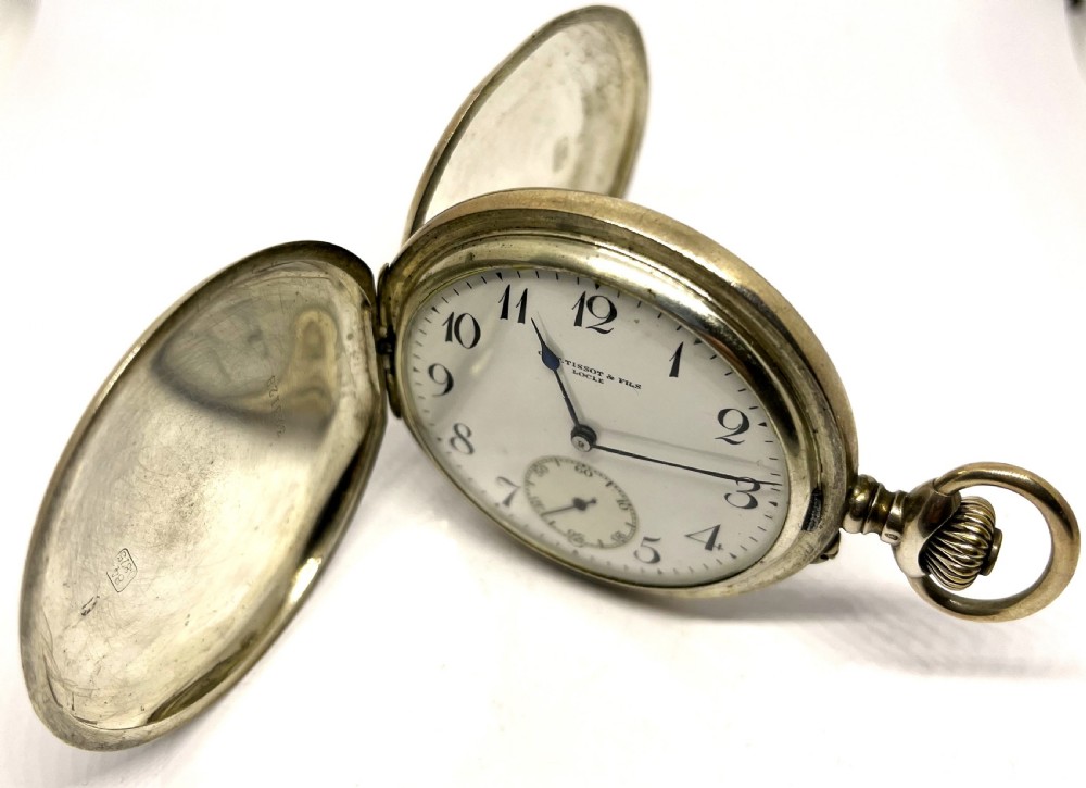 Antique Silver Tissot Full Hunter Pocket Watch View II