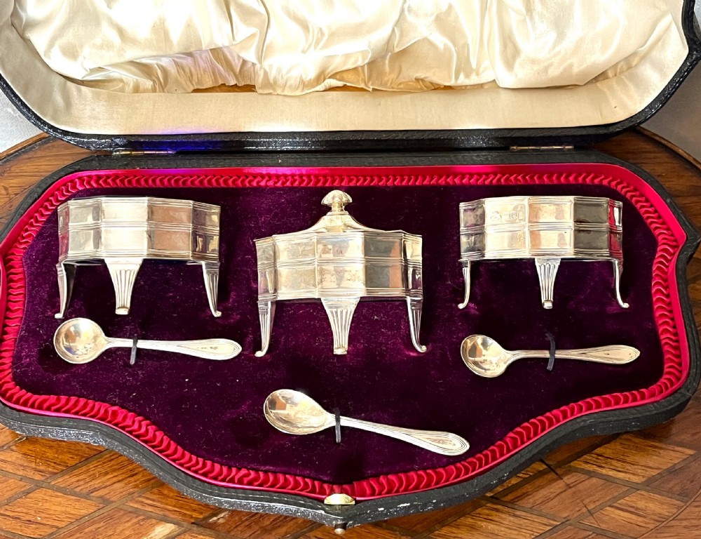 Fine Cased Three Piece Silver Condiment Set View II