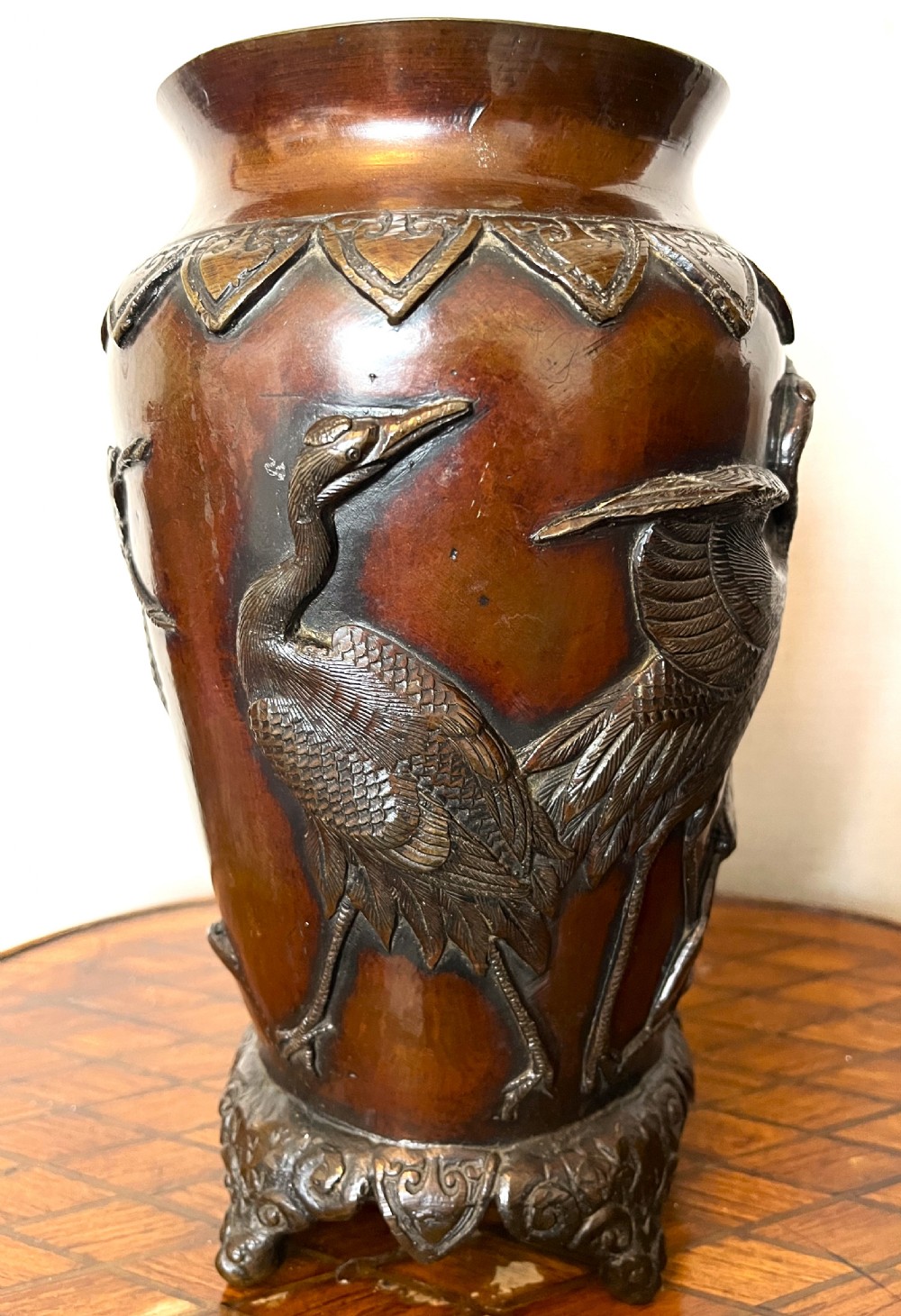 Fine Large Pair Of Japanese Meiji Period Bronze Vases View III