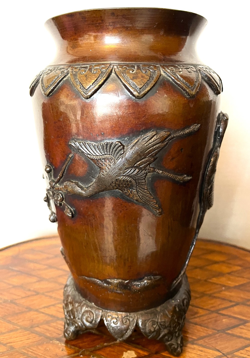 Fine Large Pair Of Japanese Meiji Period Bronze Vases View IV